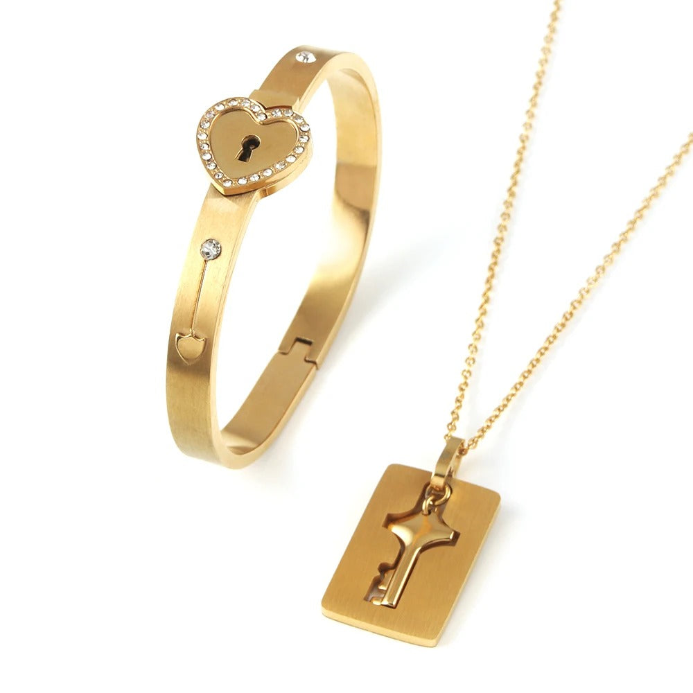 Love Lock & Key Bracelet Set